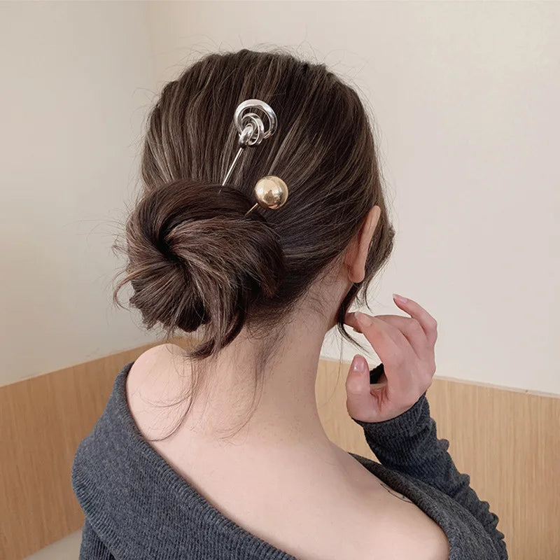 03 Elegant Bead Metal Bun Stick