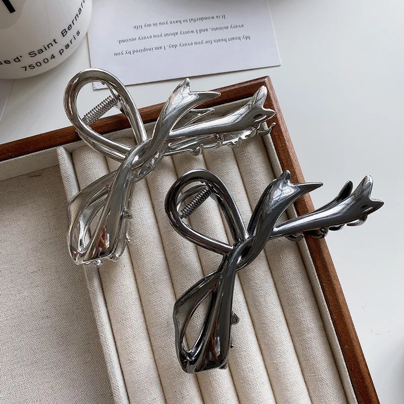 06 Metal Ribbon Bow Claw Clip